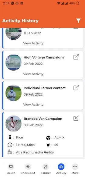 Activity history with field records