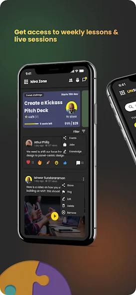 Weekly lessons and live sessions feed